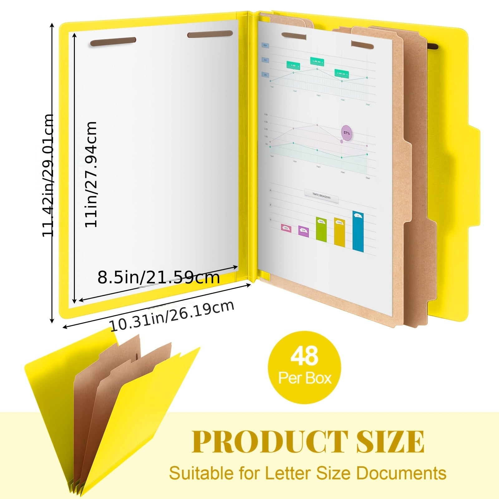 48pcs Heavy-Duty Expandable File Organizer with 2 Dividers & Clips - Color-Coded Cardboard Letter Size File Folders, Expandable 3.5-inch for Office, Medical, - Compatible for Teachers, for Staff (Yellow)
