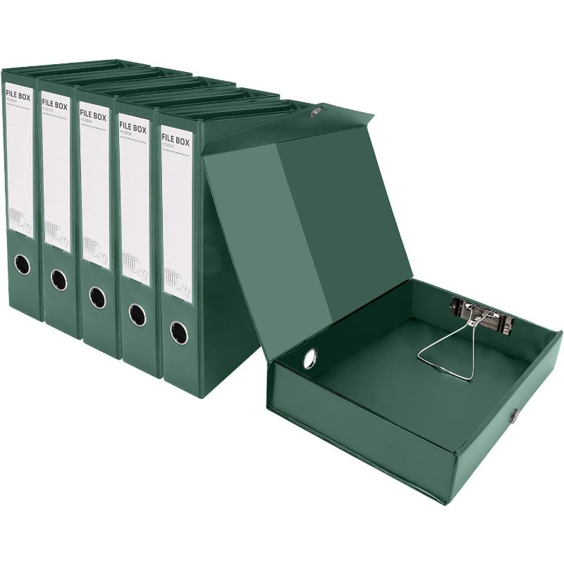 HUA JIE A4 Storage File Boxes Plastic Archives Cases with Clip PVC File Folder Organizer Document Storage Filing Box for Office 32.5×6.5×24 cm Green Pack of 6