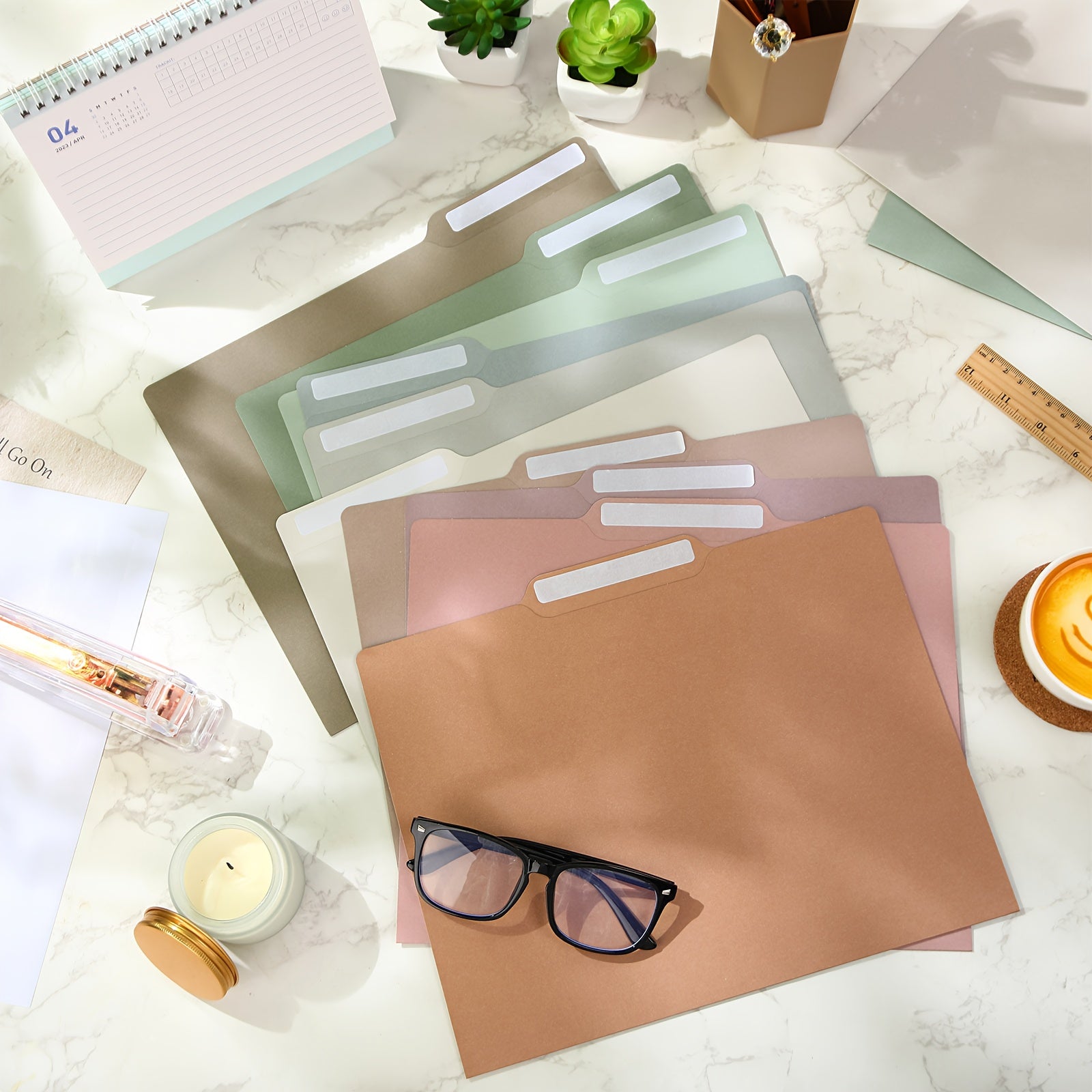 30pcs of Decorative Letter-Sized File Folders in Various Colors, Featuring 1\u002F3-Cut Tabs, Measuring 11.69 X 9.25 Inches, Designed with a Graphic Laurel Leaf Pattern for Office Organization (Morandi)