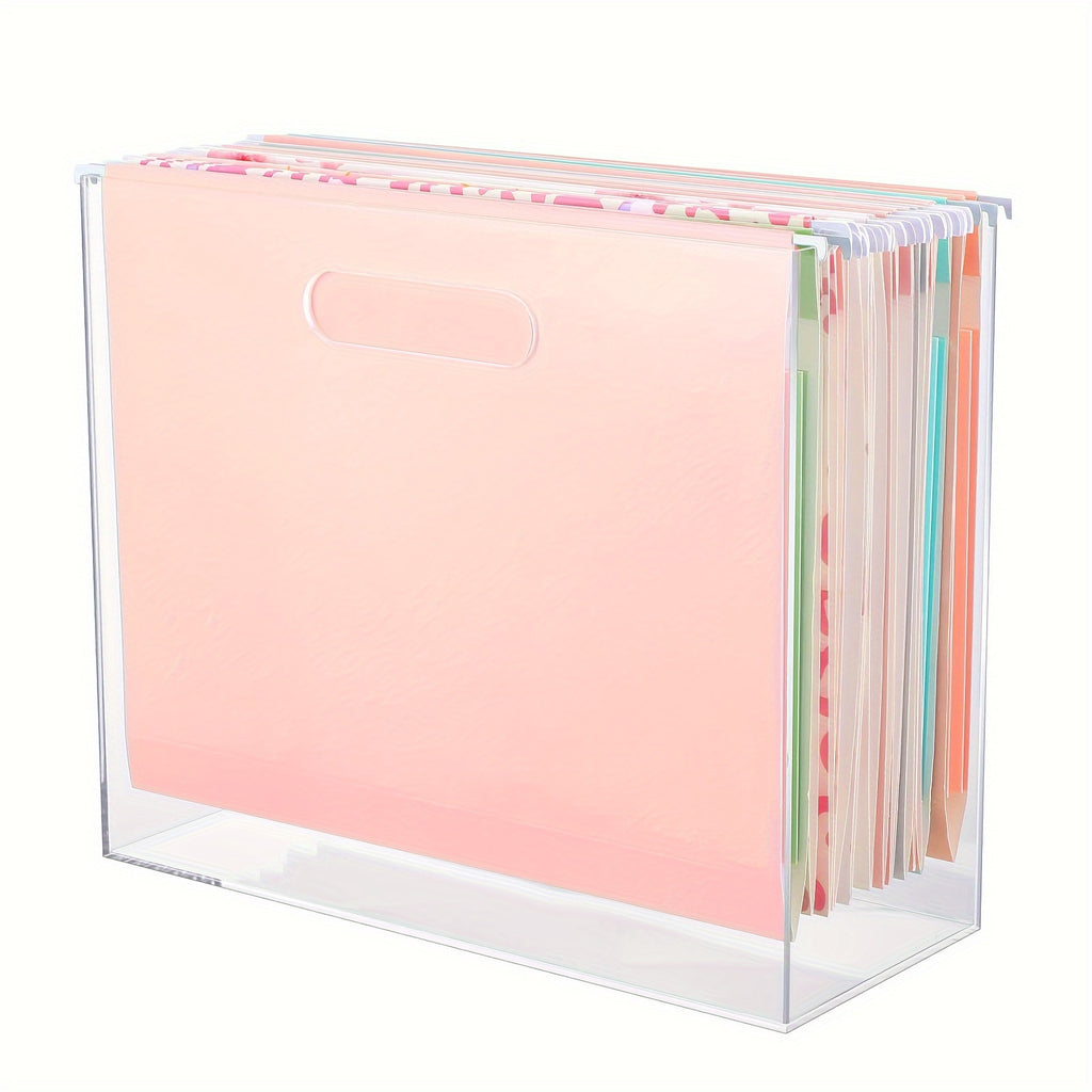 2-Pack Acrylic File Organizer Boxes with Handles - Transparent Plastic Rectangle Storage Containers for Letter Size\u002FA4 Folders, Papers, Books - Home Office Cabinet Shelf Organization