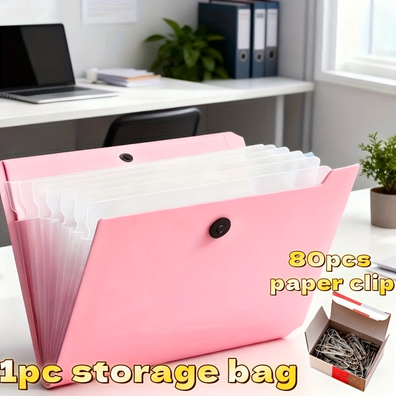 Expandable File Organizer in Light Blue A4 Size with a Handle, Suitable for Students, Business Use, And Travel