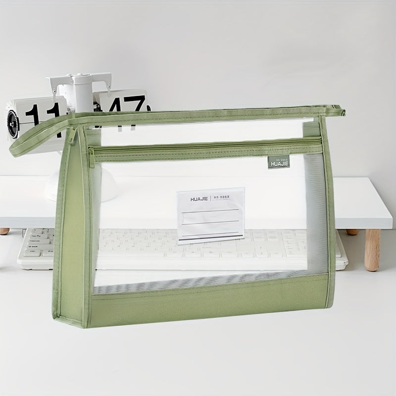 4pcs Large Capacity A4 Clear Mesh File Organizer • Spacious and Portable Document Storage Bag • Multi-Layer Compartments, Full Zipper Closure • Clear Label Slot, Hanging Handle • Business Meeting File Folder, Student Homework Bag