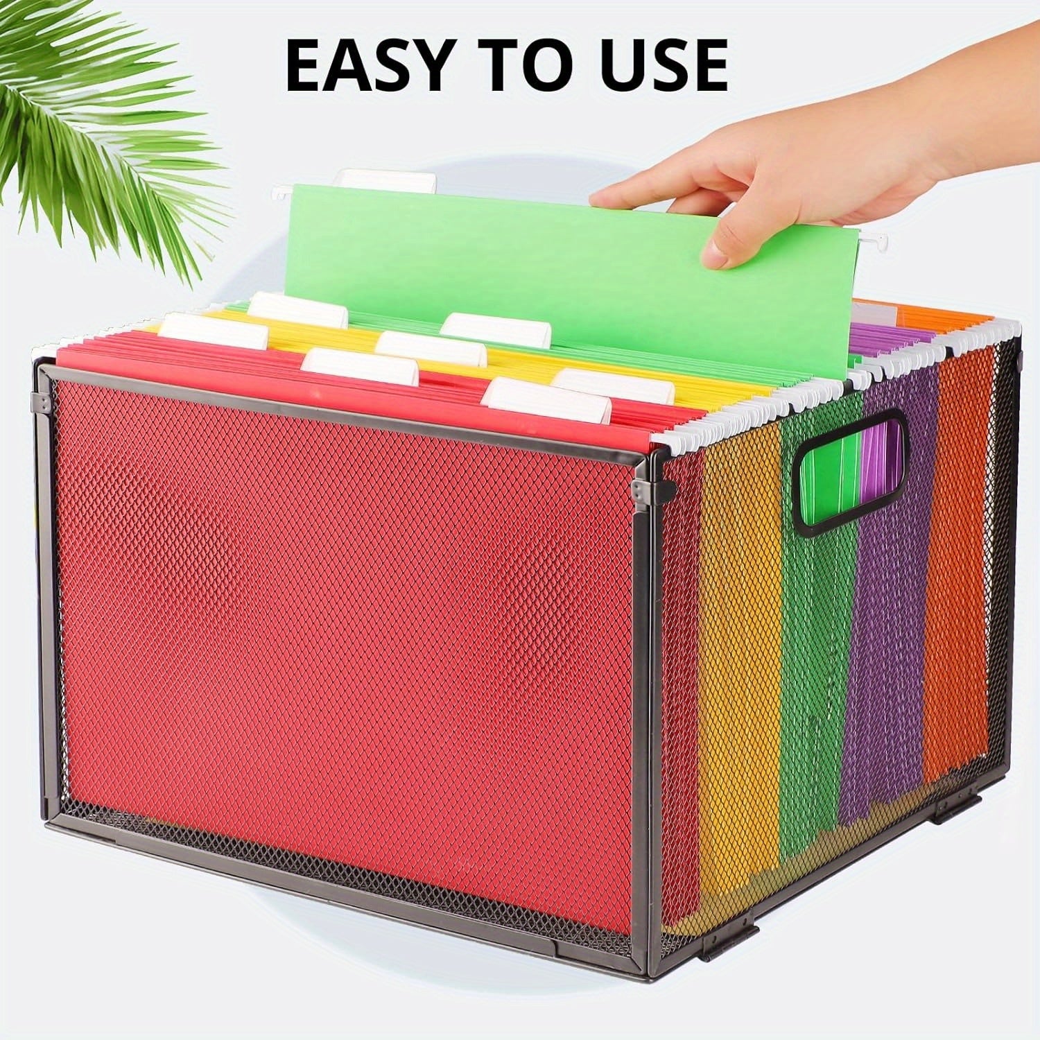 DALTACK Storage File Boxes, Mesh Box with 5 Grey Hanging File Folders, Letter-Size Desk File Organizer, Folder Sorter for Office, Home Use, Large, Black