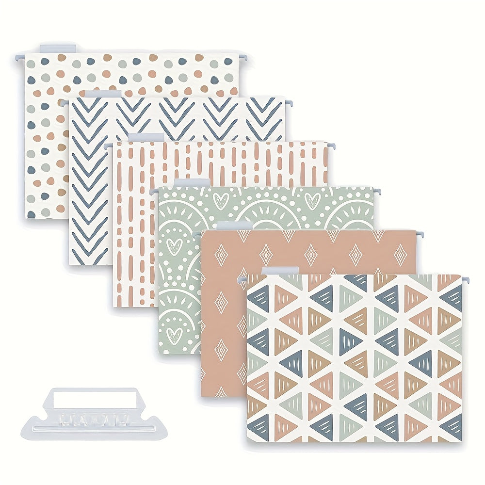 Boho-Chic Hanging File Folders 12pcs Boho-Chic Hanging File Folder Set | with Label Clips - Perfect for Office Organization and Document Sorting