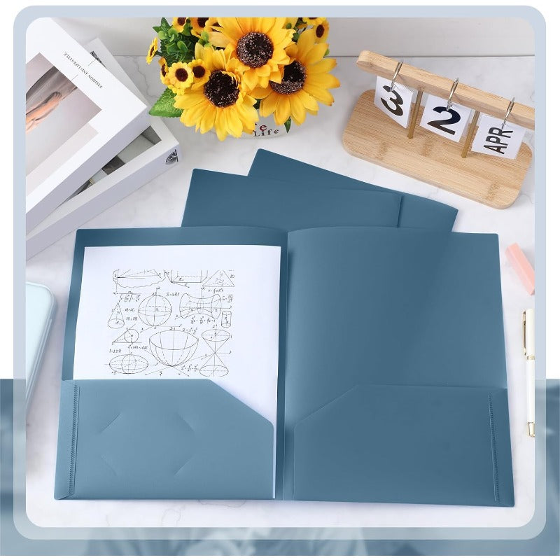 Gueevin 100pcs Two Pocket Folders Bulk Plastic File Folder with 2 Pockets Letter Size Paper Heavy Duty Durable Portfolios Case for Home Office School Business 11. 61 x 9. 45 Inch Blue Grey