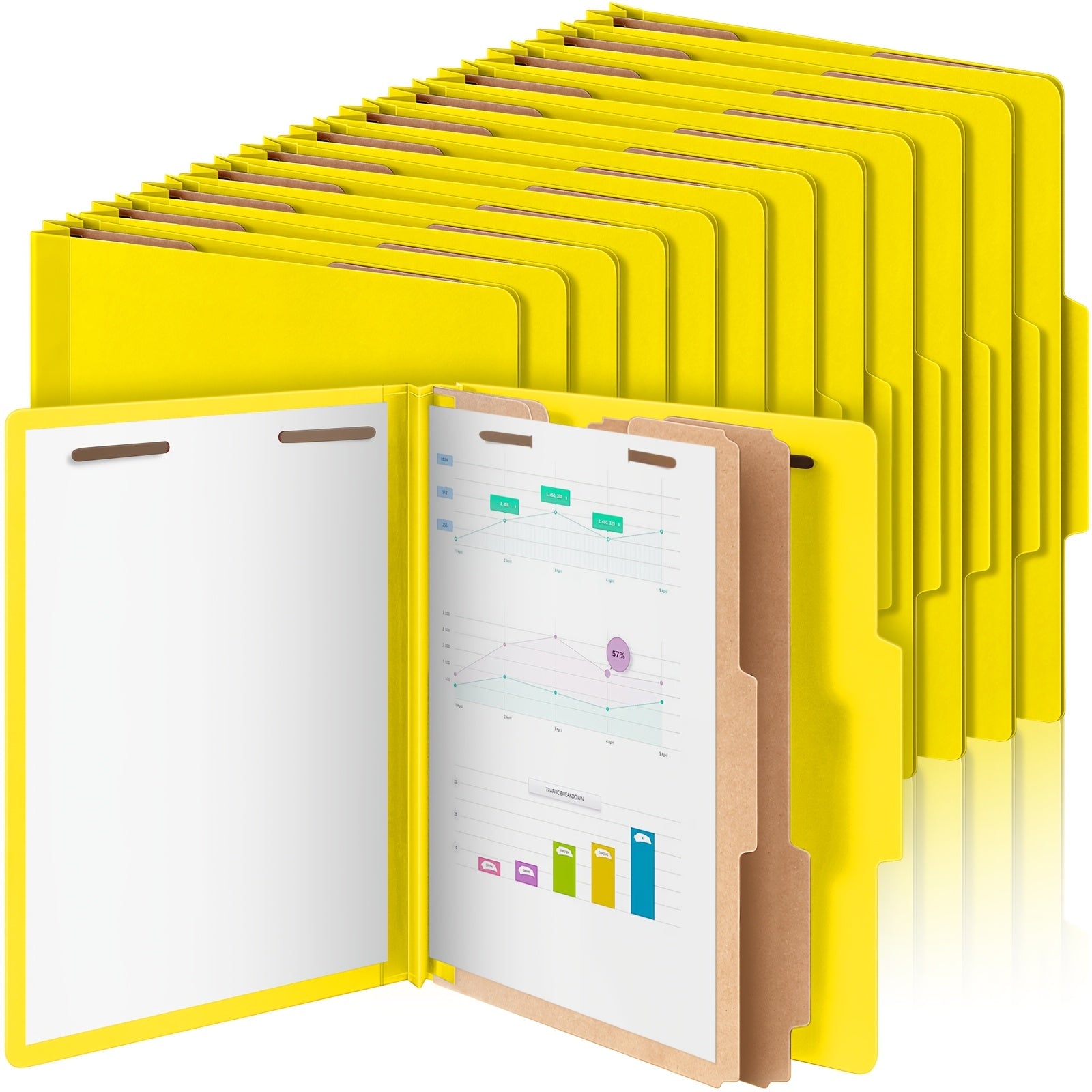 48pcs Heavy-Duty Expandable File Organizer with 2 Dividers & Clips - Color-Coded Cardboard Letter Size File Folders, Expandable 3.5-inch for Office, Medical, - Compatible for Teachers, for Staff (Yellow)