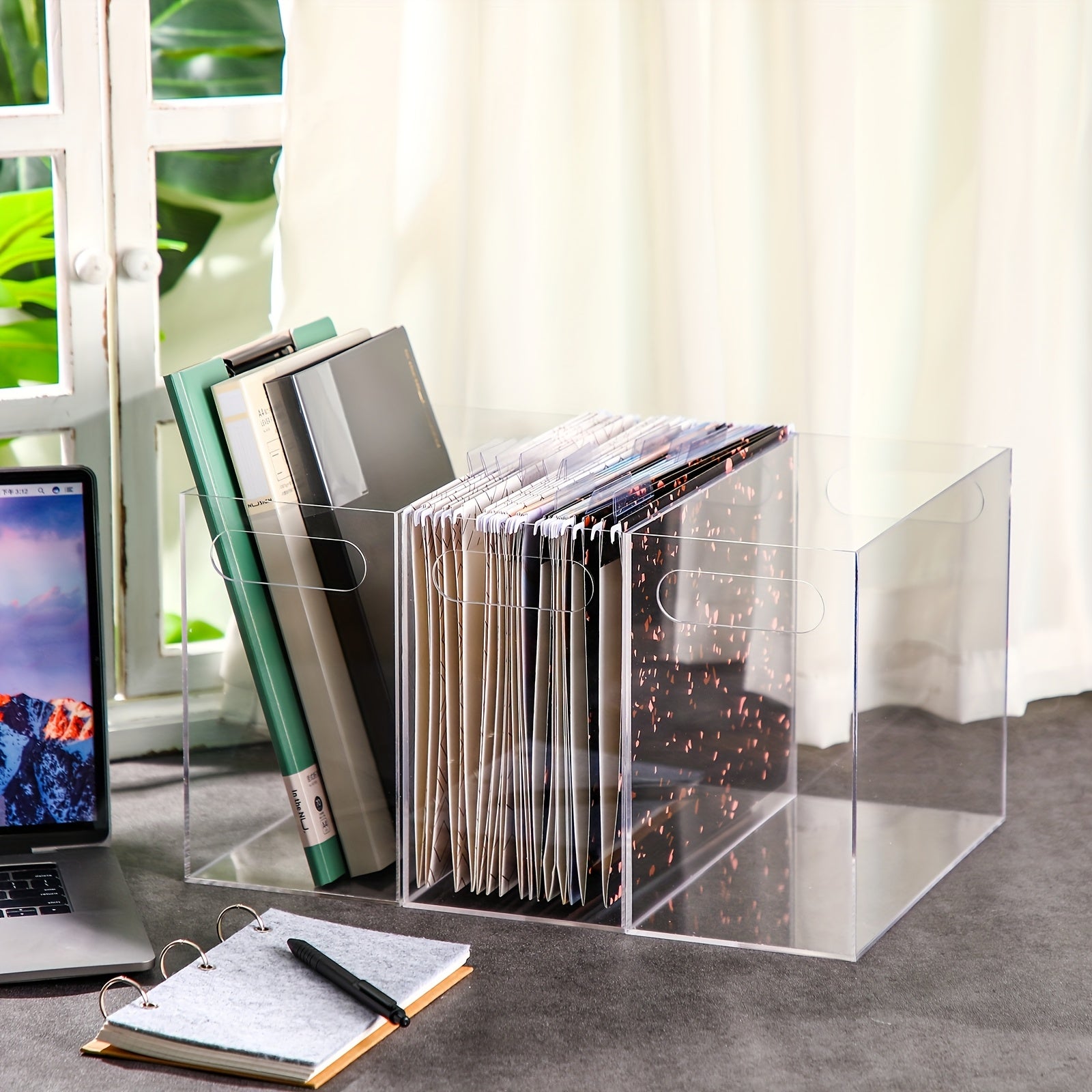 3pcs Heavy-Duty Clear Acrylic File Organizer Box with Hanging Handle & Desktop File Folder Storage Suitable for Office, Home, School, Letter Size Filing System, Capacity for Hanging or Tabletop Use, Filing Cabinet