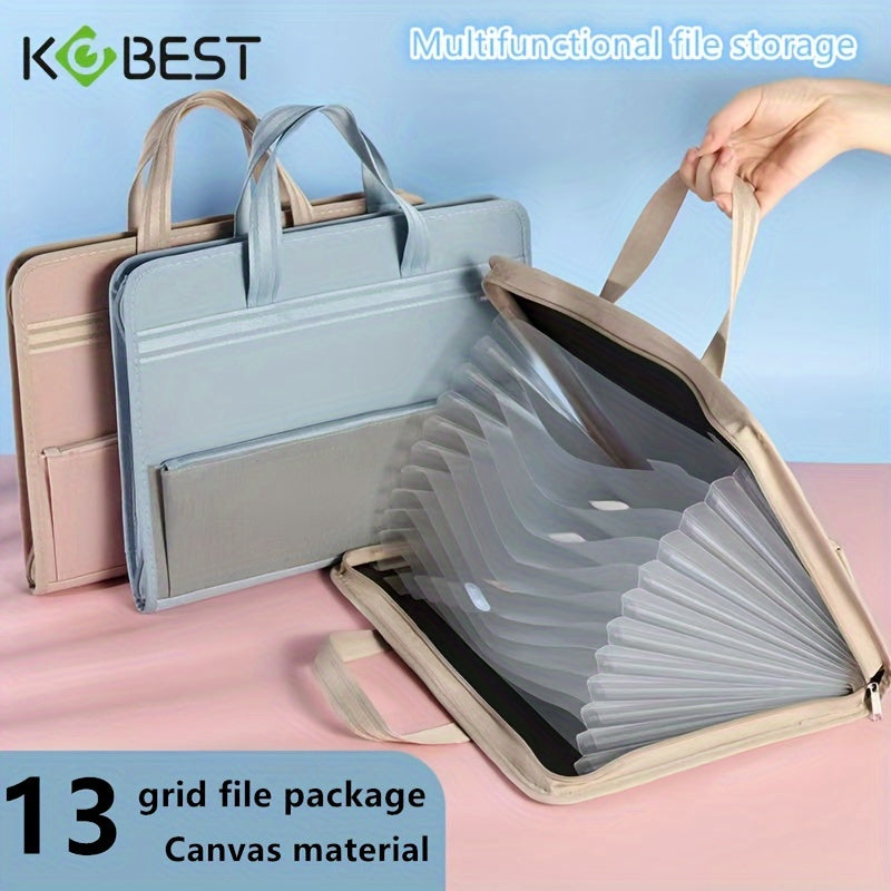 1pc Kangbai 13-grid Canvas Multi-layer Bag, Large Capacity Contract Document Test Paper Multifunctional Storage Tutoring Subject Classification Bag, Suitable for Learning And Office