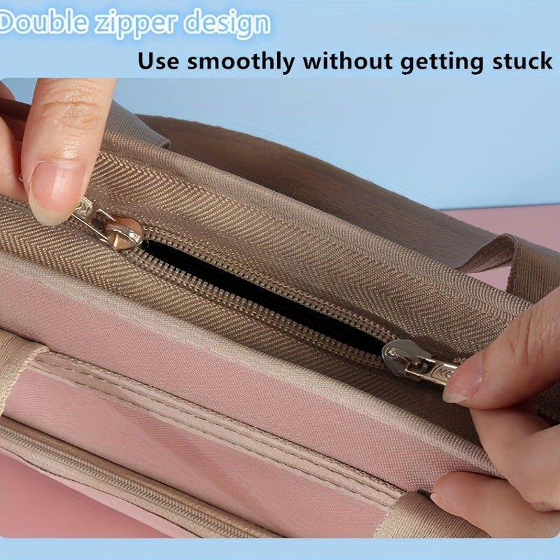 1pc Kangbai 13-grid Canvas Multi-layer Bag, Large Capacity Contract Document Test Paper Multifunctional Storage Tutoring Subject Classification Bag, Suitable for Learning And Office