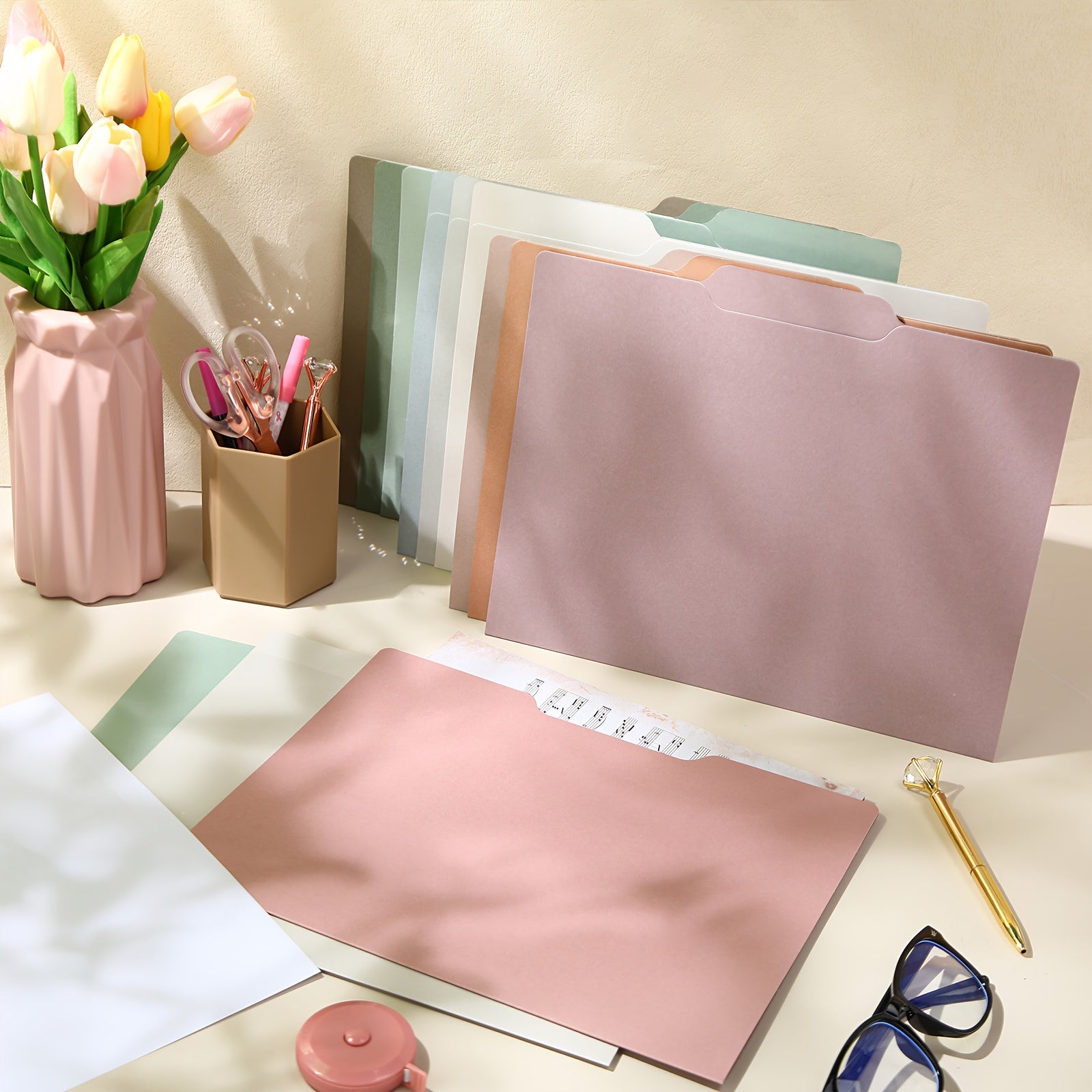 30pcs of Decorative Letter-Sized File Folders in Various Colors, Featuring 1\u002F3-Cut Tabs, Measuring 11.69 X 9.25 Inches, Designed with a Graphic Laurel Leaf Pattern for Office Organization (Morandi)