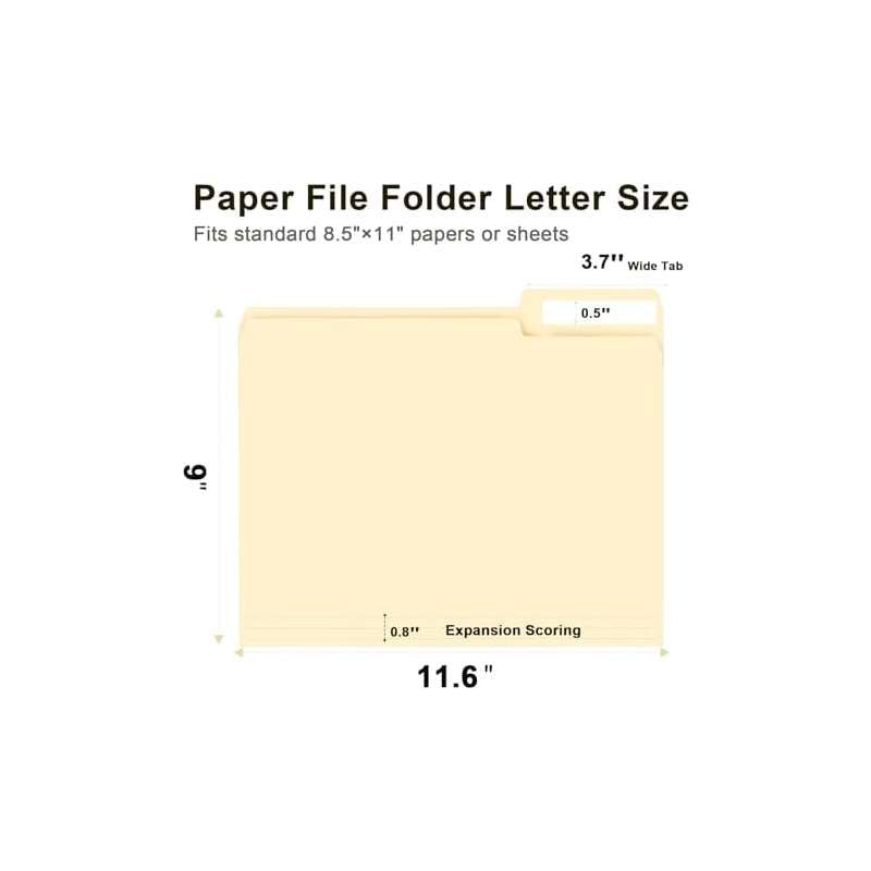 100 Pack 1 3 Cut Tab File Folders Letter Size | Manila Folders with Tab, PVC Material, Great for Organizing and Easy File Storage