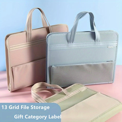 1pc Kangbai 13-grid Canvas Multi-layer Bag, Large Capacity Contract Document Test Paper Multifunctional Storage Tutoring Subject Classification Bag, Suitable for Learning And Office