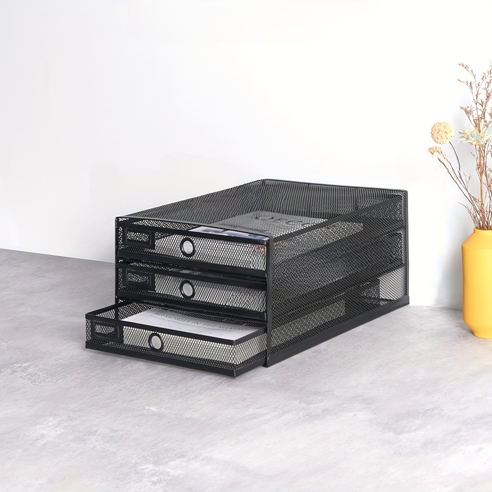 Classic Metal File Organizer Box - 3-Tier Layered Design, No Assembly Needed, Durable All-Metal Construction, Multiple Colors for School, Office & Home Organization - Perfect Back-to-School & Office Gift, Desktop Storage Organizer