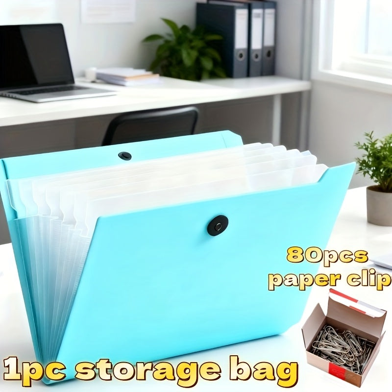 Expandable File Organizer in Light Blue A4 Size with a Handle, Suitable for Students, Business Use, And Travel