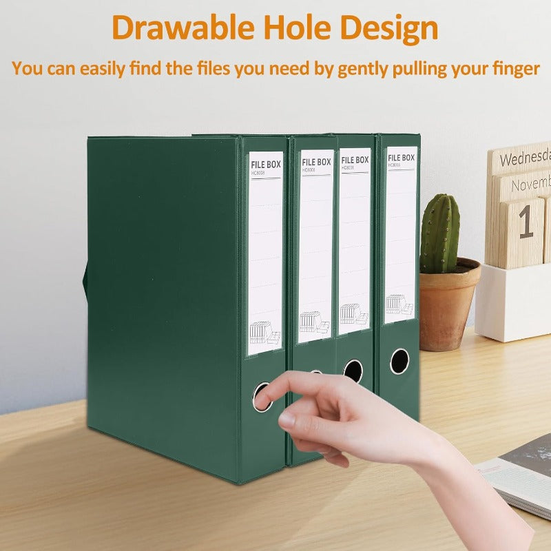 HUA JIE A4 Storage File Boxes Plastic Archives Cases with Clip PVC File Folder Organizer Document Storage Filing Box for Office 32.5×6.5×24 cm Green Pack of 6