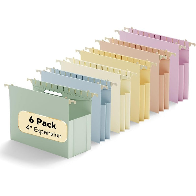 6 Pack Heavy-Duty Plastic Hanging File Folders with 4\