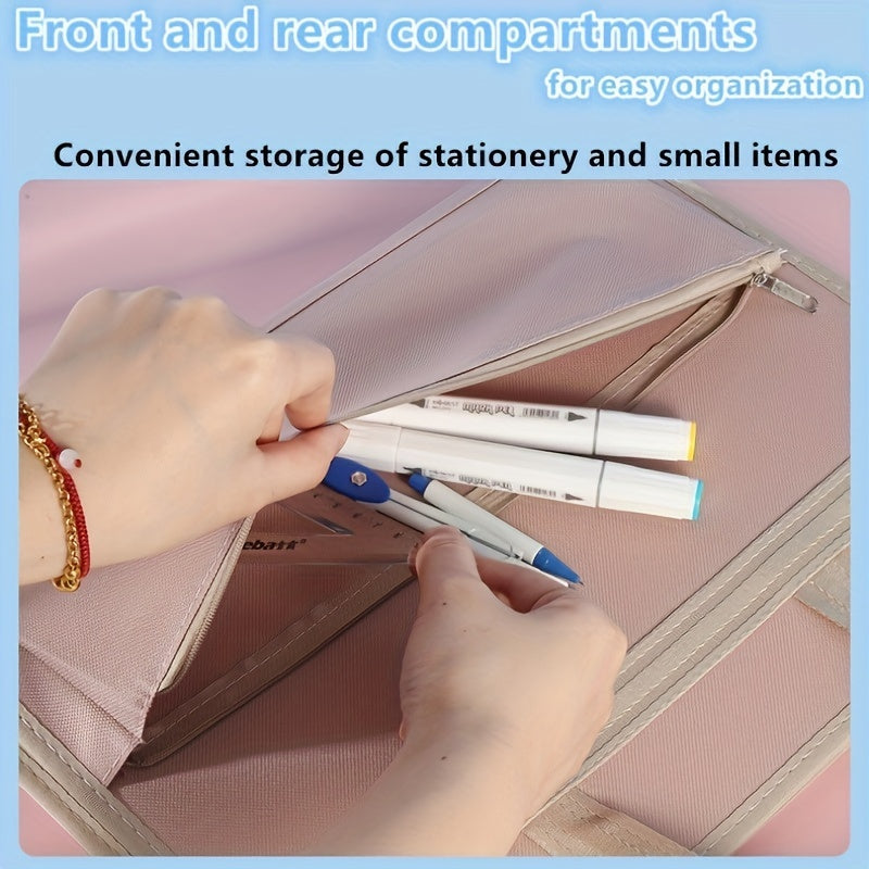 1pc Kangbai 13-grid Canvas Multi-layer Bag, Large Capacity Contract Document Test Paper Multifunctional Storage Tutoring Subject Classification Bag, Suitable for Learning And Office