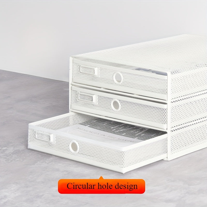 Classic Metal File Organizer Box - 3-Tier Layered Design, No Assembly Needed, Durable All-Metal Construction, Multiple Colors for School, Office & Home Organization - Perfect Back-to-School & Office Gift, Desktop Storage Organizer