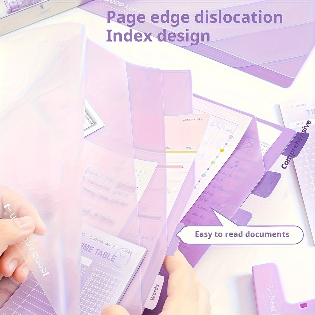 6-Layer | Gradient 6-Layer Transparent L-Shaped Folder | Gradient Green, Blue, Purple | A4 Subject Dividers, School Supplies, Durable Plastic Organizer with Label Space