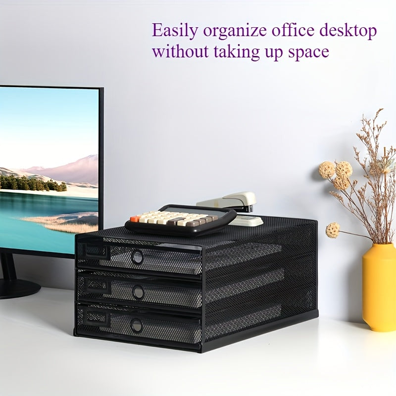 Classic Metal File Organizer Box - 3-Tier Layered Design, No Assembly Needed, Durable All-Metal Construction, Multiple Colors for School, Office & Home Organization - Perfect Back-to-School & Office Gift, Desktop Storage Organizer