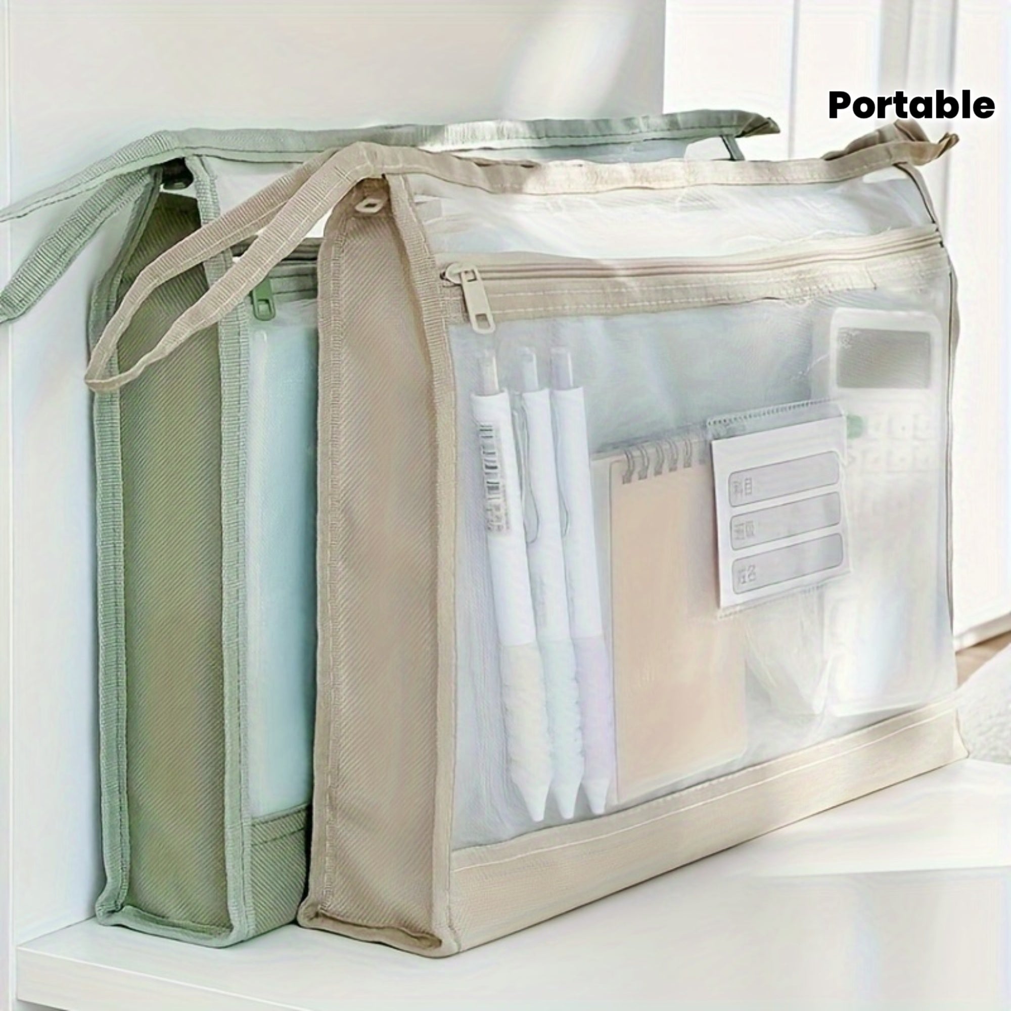 4pcs Large Capacity A4 Clear Mesh File Organizer • Spacious and Portable Document Storage Bag • Multi-Layer Compartments, Full Zipper Closure • Clear Label Slot, Hanging Handle • Business Meeting File Folder, Student Homework Bag