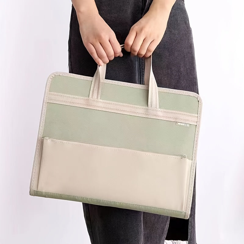 1pc Kangbai 13-grid Canvas Multi-layer Bag, Large Capacity Contract Document Test Paper Multifunctional Storage Tutoring Subject Classification Bag, Suitable for Learning And Office