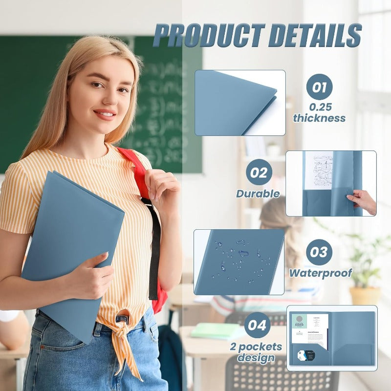 Gueevin 100pcs Two Pocket Folders Bulk Plastic File Folder with 2 Pockets Letter Size Paper Heavy Duty Durable Portfolios Case for Home Office School Business 11. 61 x 9. 45 Inch Blue Grey