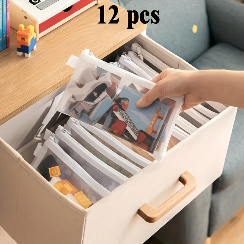 12pcs Large-capacity Office Mesh Zipper Bag Set in Three Sizes, Featuring Mesh Design Transparent Document Holders, Pencil Cases, Puzzle Storage Bags, Zippered Briefcases, Portable Travel Organizers, and Graduation Season Gifts