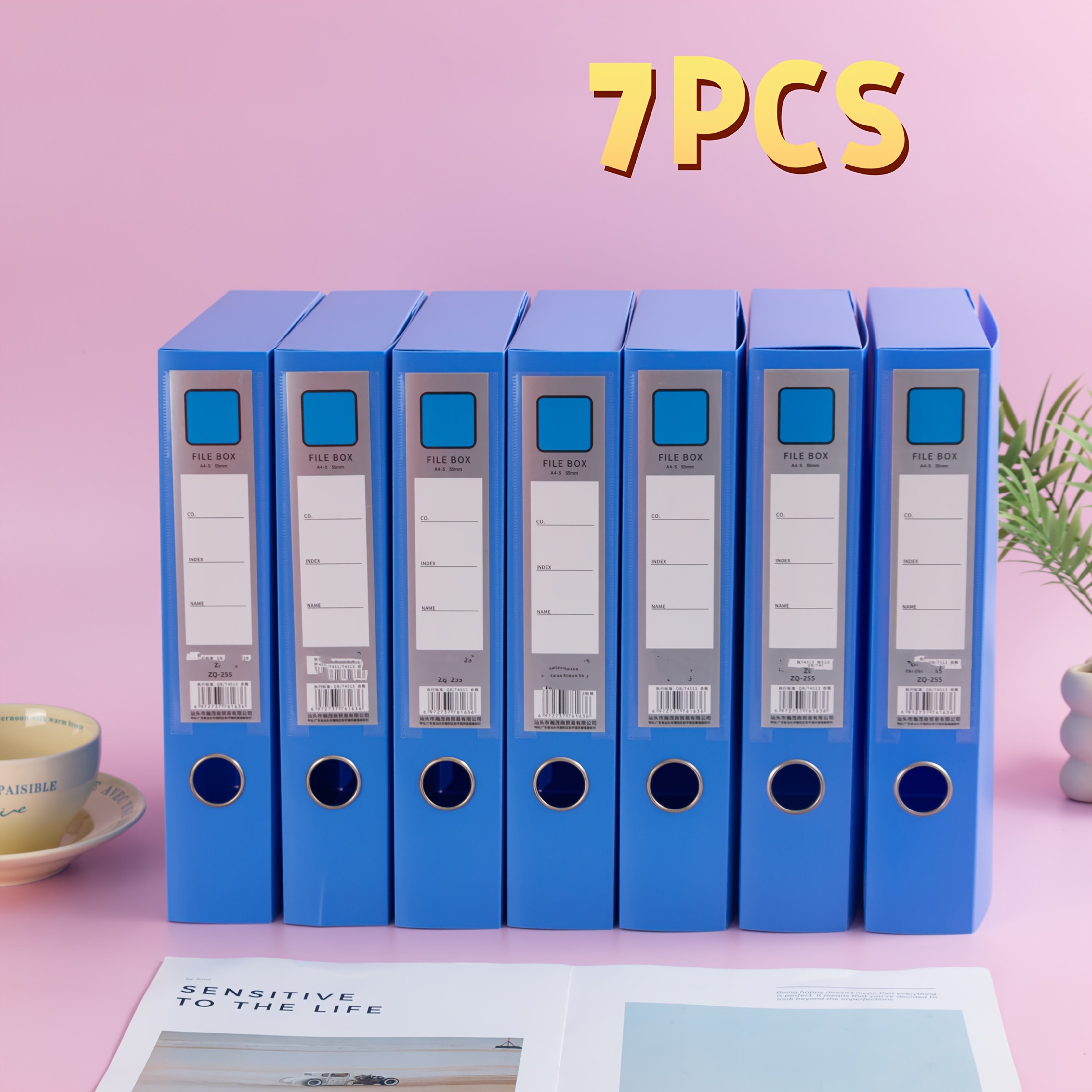 Seven Light Blue A4 File Boxes for Storing Documents, Accounting Vouchers, And Personnel Files, Thickened Office Supplies for Organizing Materials