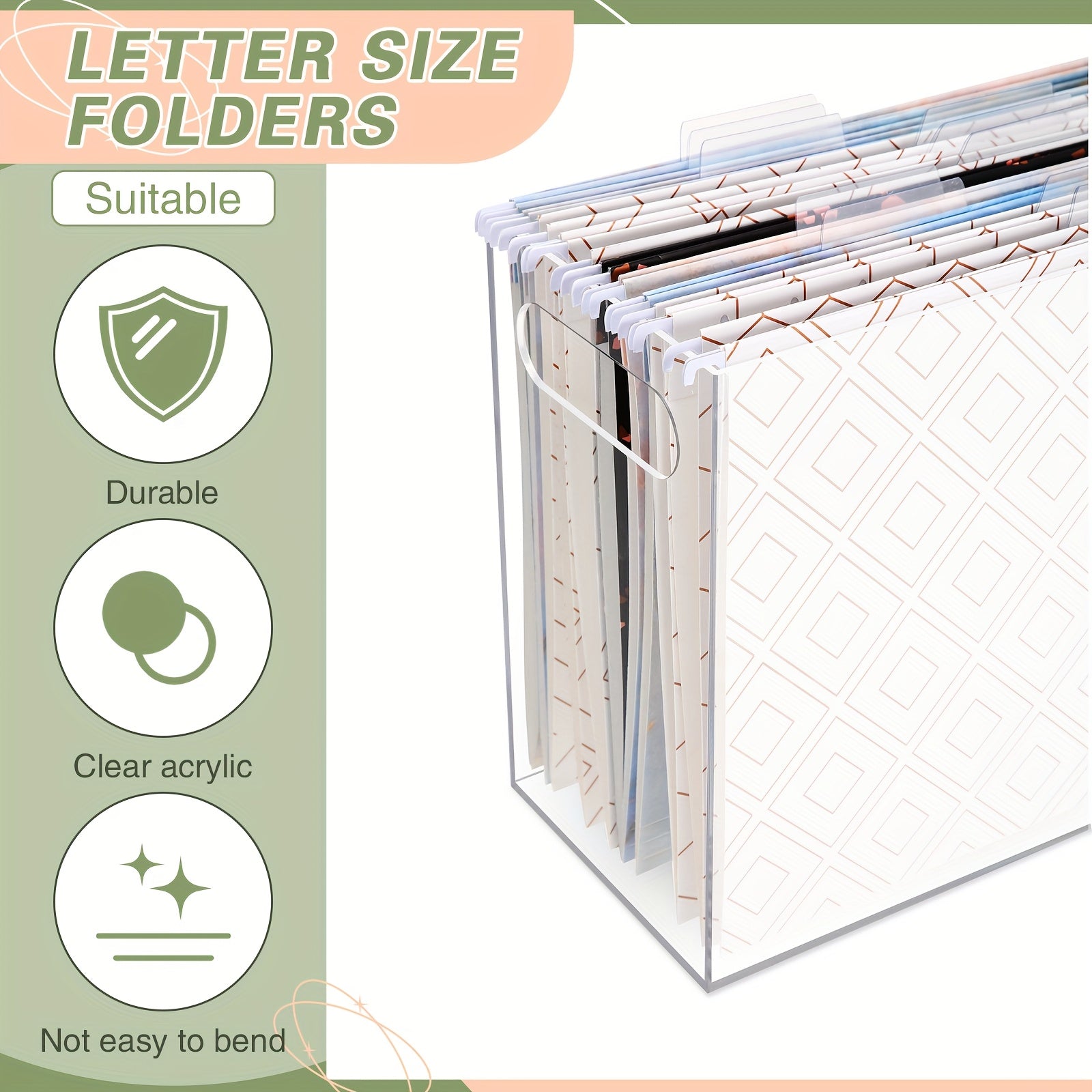 3pcs Heavy-Duty Clear Acrylic File Organizer Box with Hanging Handle & Desktop File Folder Storage Suitable for Office, Home, School, Letter Size Filing System, Capacity for Hanging or Tabletop Use, Filing Cabinet