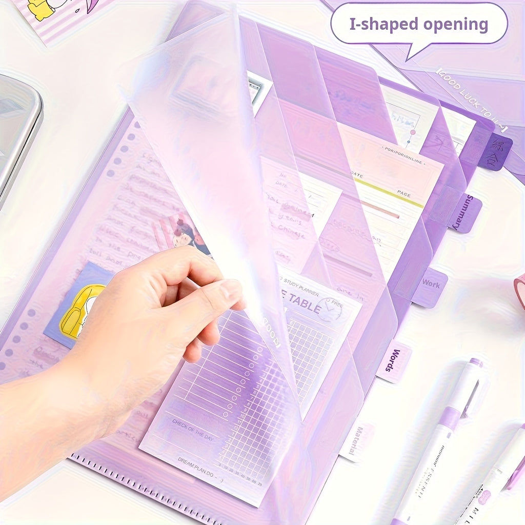 6-Layer | Gradient 6-Layer Transparent L-Shaped Folder | Gradient Green, Blue, Purple | A4 Subject Dividers, School Supplies, Durable Plastic Organizer with Label Space