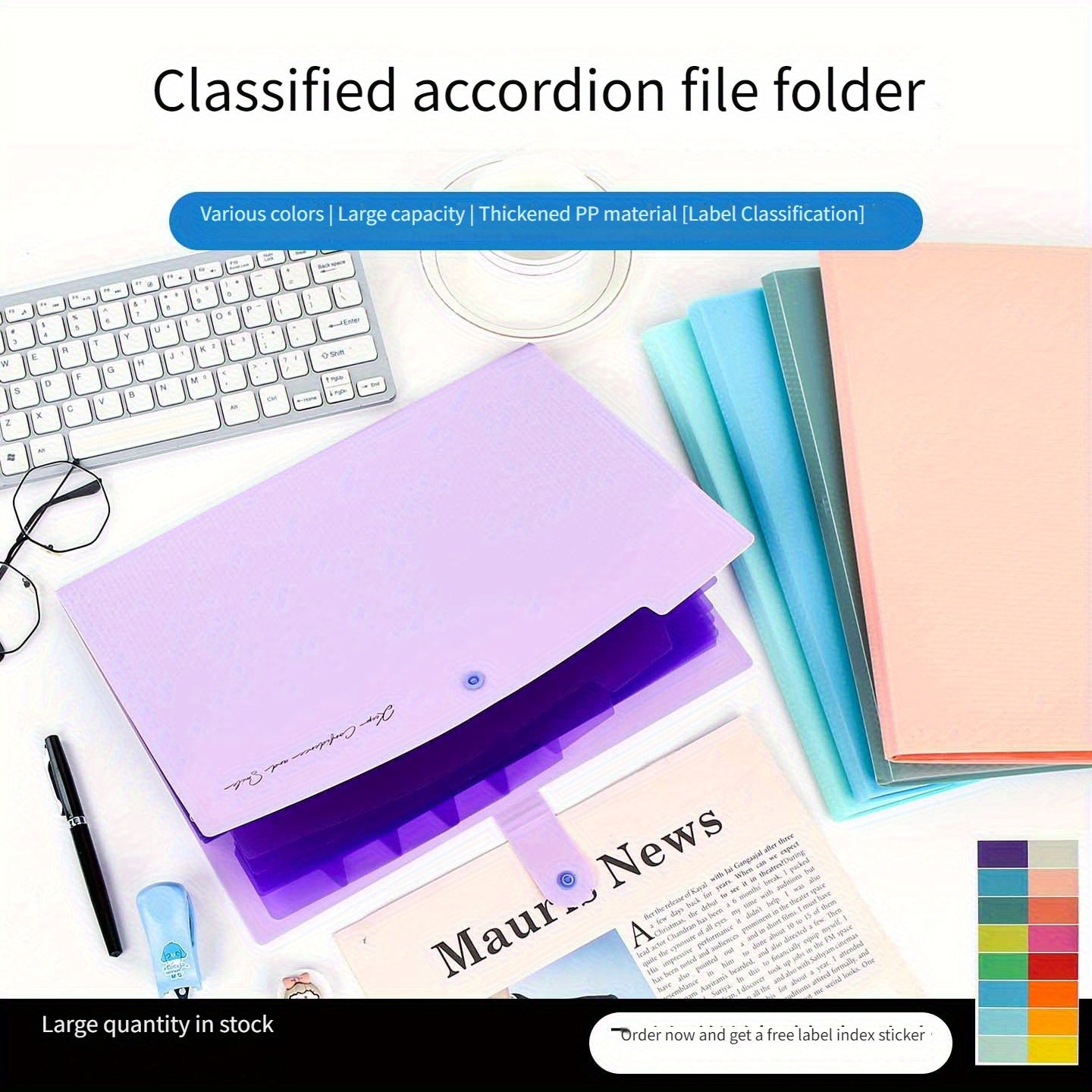 5\u002F8\u002F12-pocket Organ File Bag Expansion Clip, 9.45*12.8 Inches, Suitable for Important Documents. It Comes with a Label and Is a Portable Storage Bag, Suitable for Use in Offices, Homes and Schools