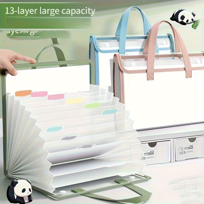 The PVC organ file holder has 13 pockets, suitable for A4 envelope size transparent folders. The multi-layer file bag is suitable for families, schools and offices, and is transparent and visible