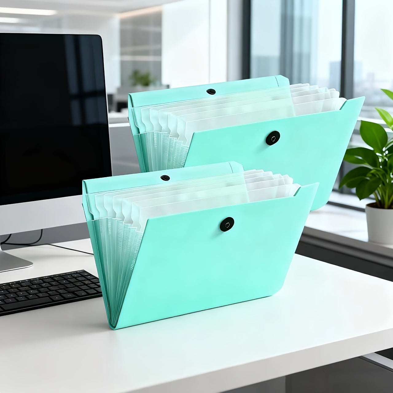 Expandable File Organizer in Light Blue A4 Size with a Handle, Suitable for Students, Business Use, And Travel