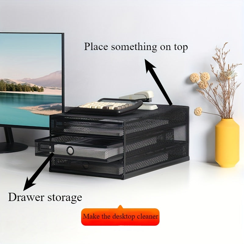 Classic Metal File Organizer Box - 3-Tier Layered Design, No Assembly Needed, Durable All-Metal Construction, Multiple Colors for School, Office & Home Organization - Perfect Back-to-School & Office Gift, Desktop Storage Organizer