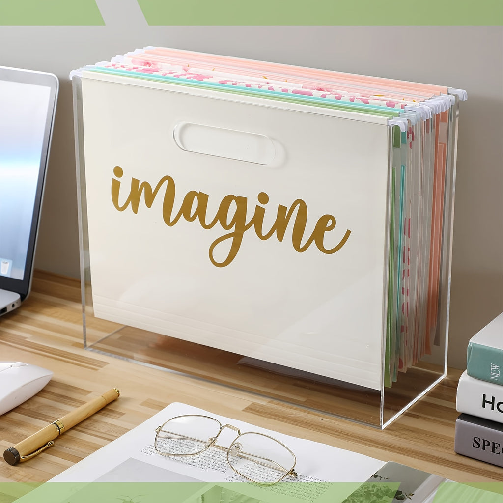 2-Pack Acrylic File Organizer Boxes with Handles - Transparent Plastic Rectangle Storage Containers for Letter Size\u002FA4 Folders, Papers, Books - Home Office Cabinet Shelf Organization