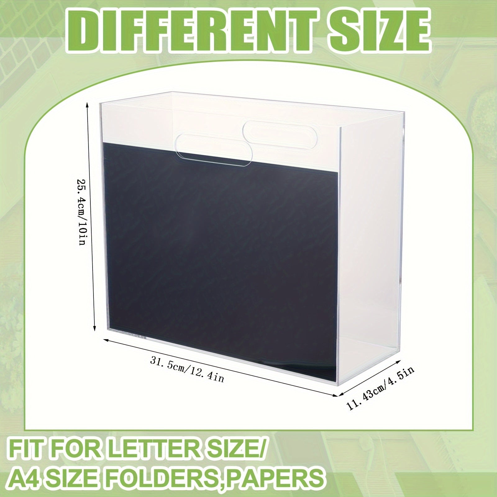 2-Pack Acrylic File Organizer Boxes with Handles - Transparent Plastic Rectangle Storage Containers for Letter Size\u002FA4 Folders, Papers, Books - Home Office Cabinet Shelf Organization