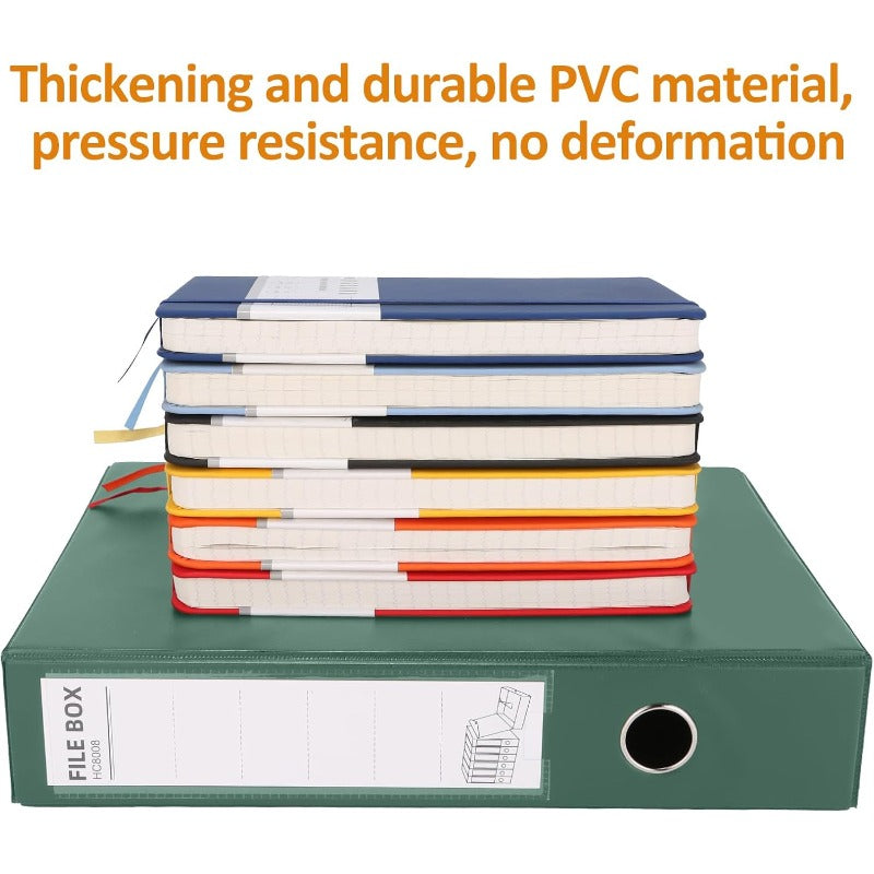 HUA JIE A4 Storage File Boxes Plastic Archives Cases with Clip PVC File Folder Organizer Document Storage Filing Box for Office 32.5×6.5×24 cm Green Pack of 6