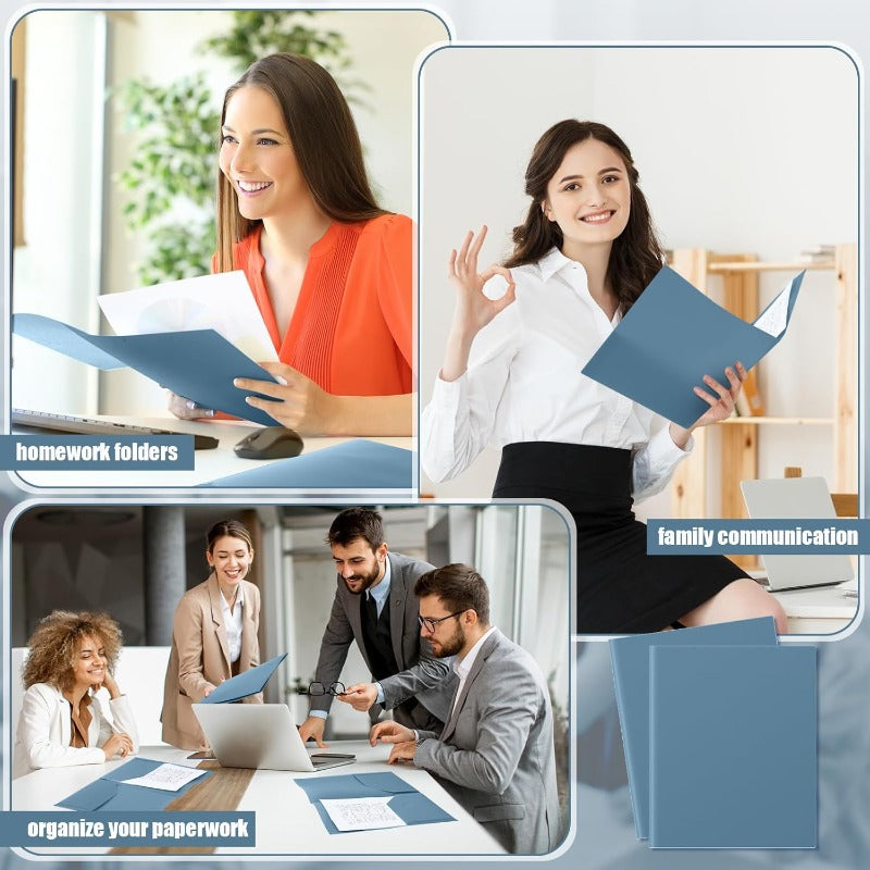 Gueevin 100pcs Two Pocket Folders Bulk Plastic File Folder with 2 Pockets Letter Size Paper Heavy Duty Durable Portfolios Case for Home Office School Business 11. 61 x 9. 45 Inch Blue Grey