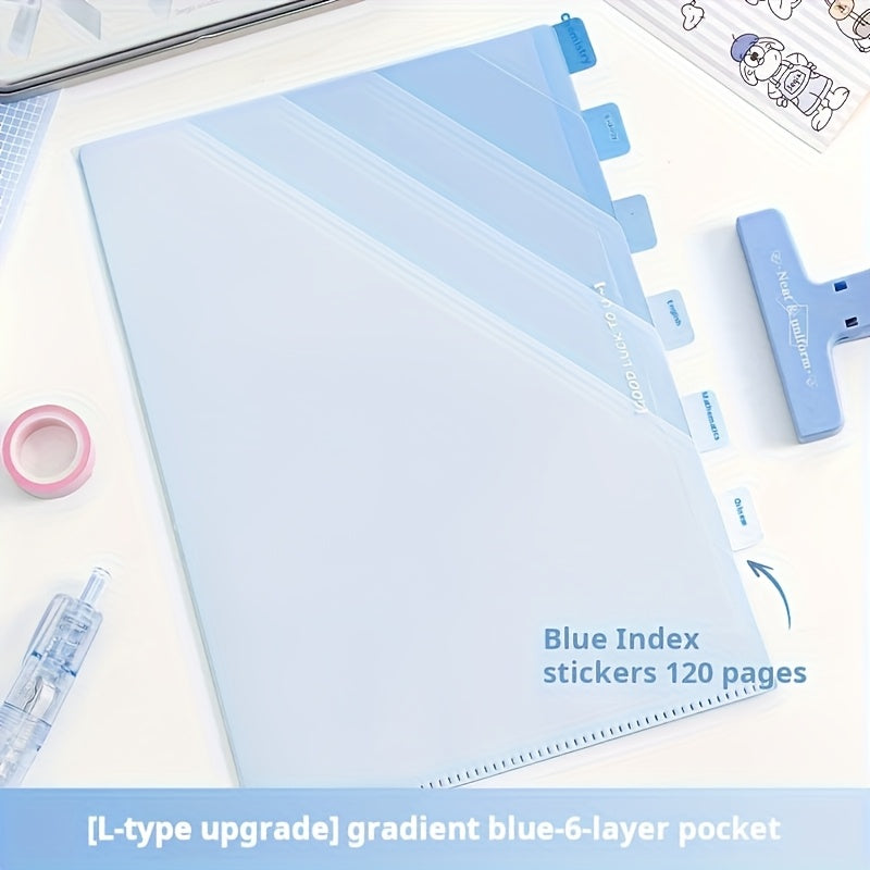 6-Layer | Gradient 6-Layer Transparent L-Shaped Folder | Gradient Green, Blue, Purple | A4 Subject Dividers, School Supplies, Durable Plastic Organizer with Label Space