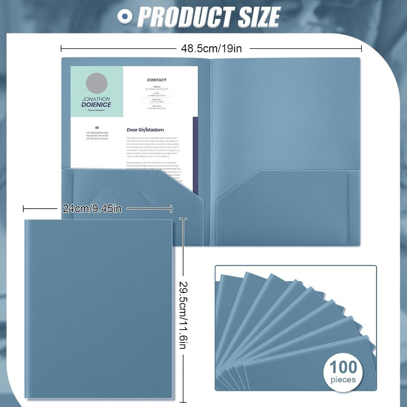 Gueevin 100pcs Two Pocket Folders Bulk Plastic File Folder with 2 Pockets Letter Size Paper Heavy Duty Durable Portfolios Case for Home Office School Business 11. 61 x 9. 45 Inch Blue Grey