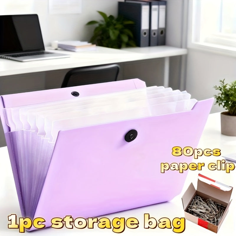 Expandable File Organizer in Light Blue A4 Size with a Handle, Suitable for Students, Business Use, And Travel