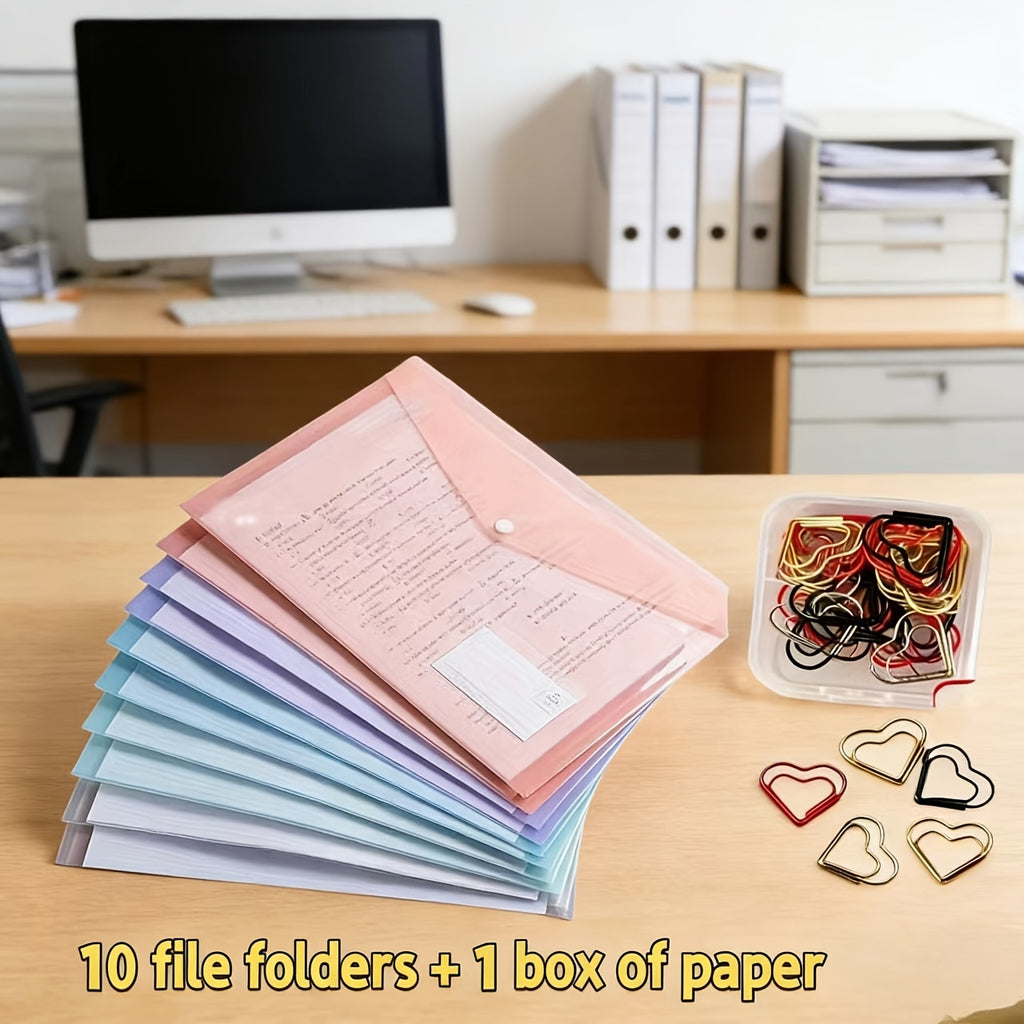 10pcs\u002F20pcs\u002F5pcs A4  File Folder with Buckle Closure, Transparent Thickened Document Storage Bag, Suitable for Students And Office Use, Office File Folder Fashion Document Storage