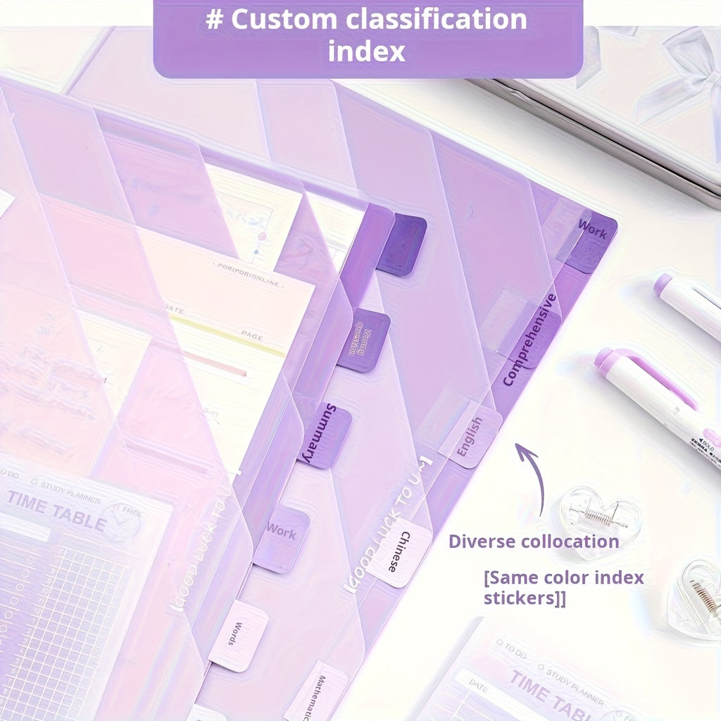 6-Layer | Gradient 6-Layer Transparent L-Shaped Folder | Gradient Green, Blue, Purple | A4 Subject Dividers, School Supplies, Durable Plastic Organizer with Label Space
