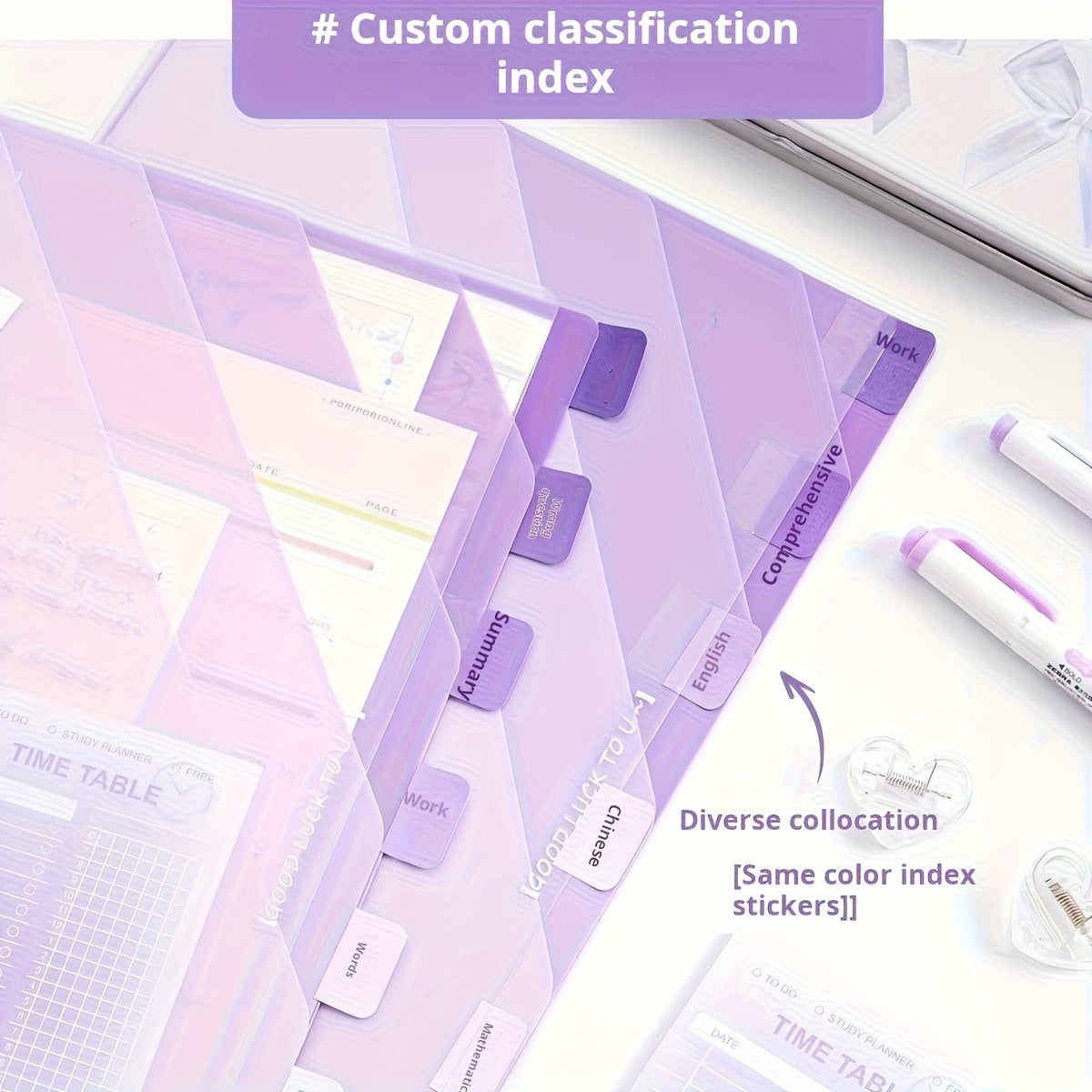 6-Layer | Gradient 6-Layer Transparent L-Shaped Folder | Gradient Green, Blue, Purple | A4 Subject Dividers, School Supplies, Durable Plastic Organizer with Label Space