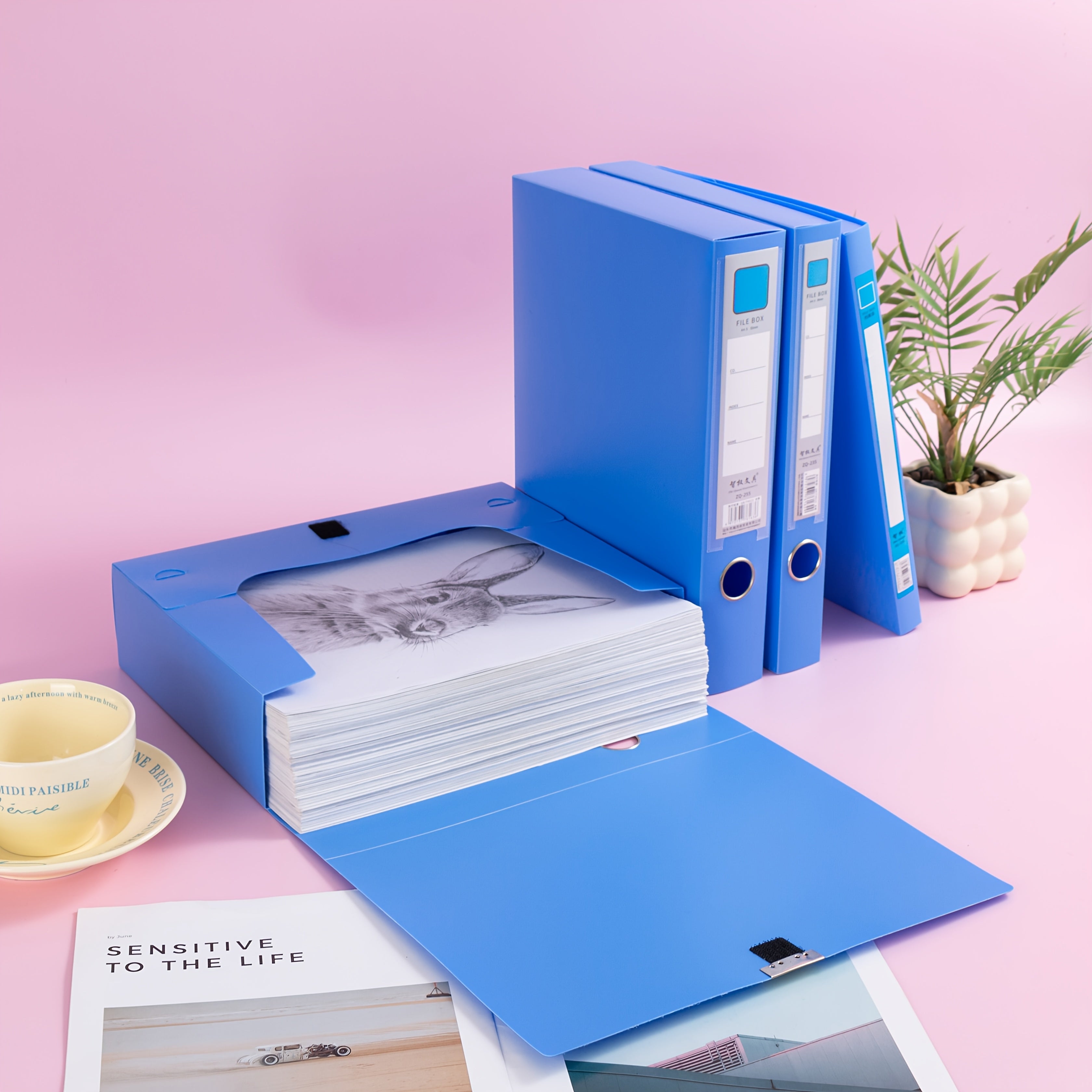 Seven Light Blue A4 File Boxes for Storing Documents, Accounting Vouchers, And Personnel Files, Thickened Office Supplies for Organizing Materials