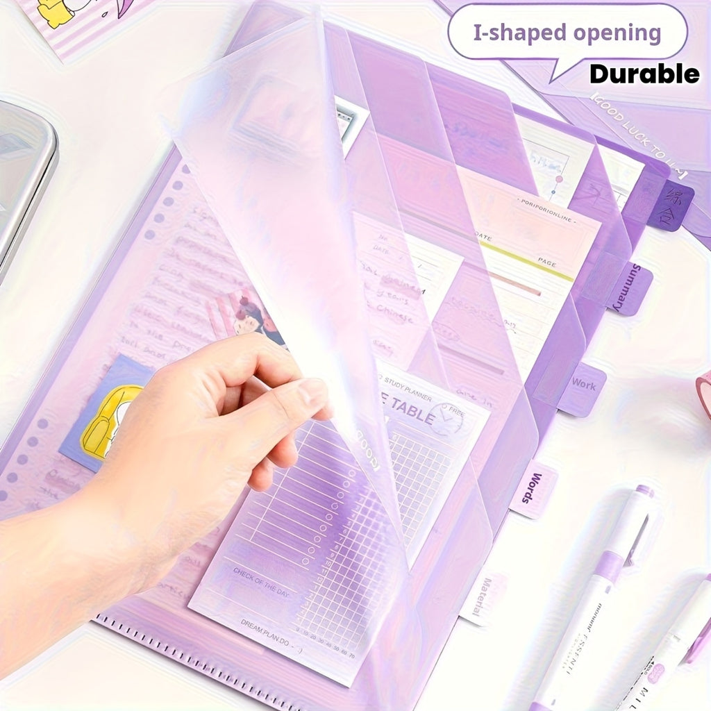 6-Layer | Gradient 6-Layer Transparent L-Shaped Folder | Gradient Green, Blue, Purple | A4 Subject Dividers, School Supplies, Durable Plastic Organizer with Label Space