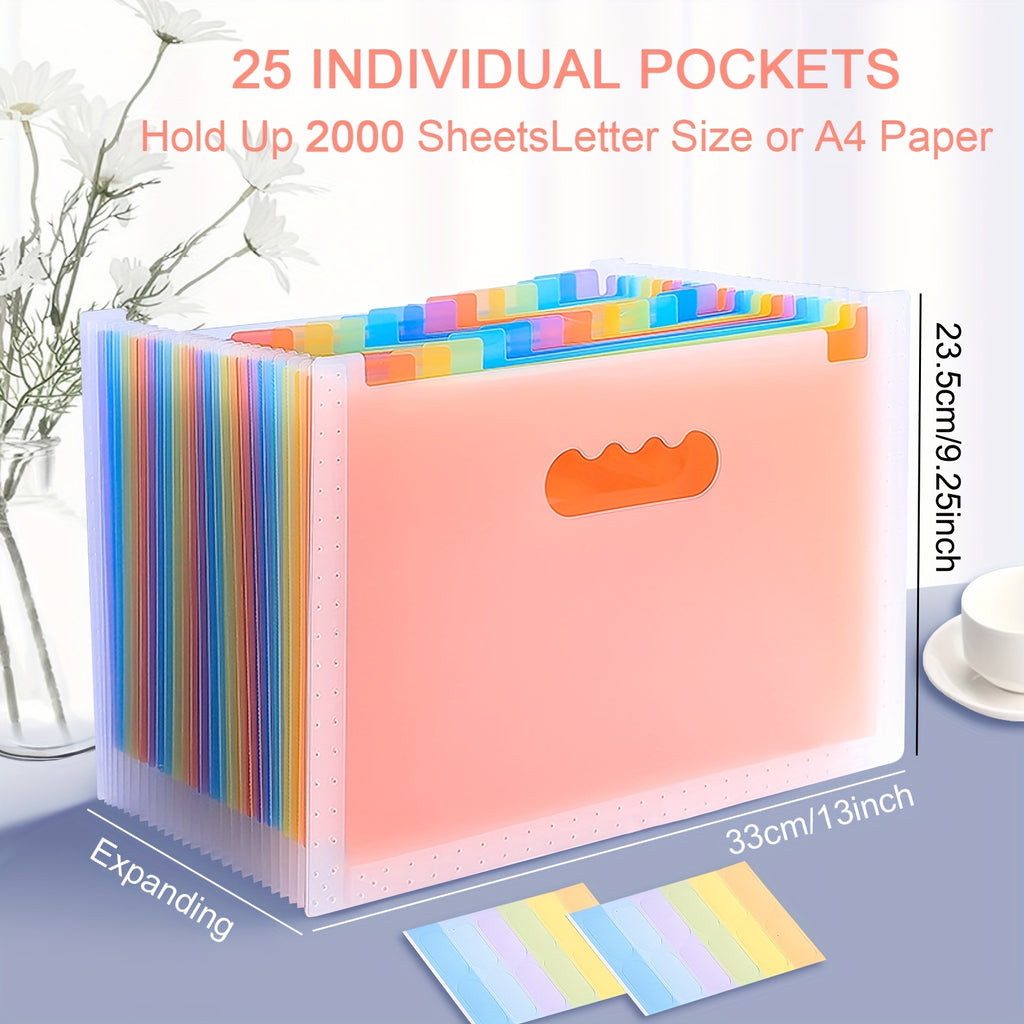 1pc, 25 layers, A4 large capacity transparent expandable folder, rainbow student storage bag, can hold 2000 sheets, suitable for office, home, school, file storage bag, document receipt