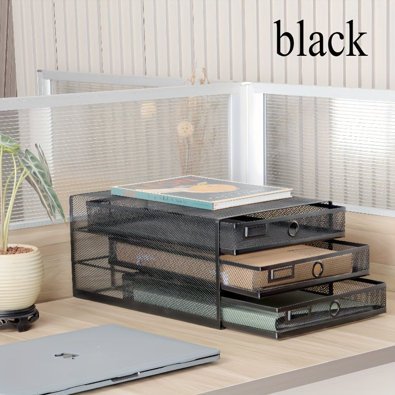 Classic Metal File Organizer Box - 3-Tier Layered Design, No Assembly Needed, Durable All-Metal Construction, Multiple Colors for School, Office & Home Organization - Perfect Back-to-School & Office Gift, Desktop Storage Organizer