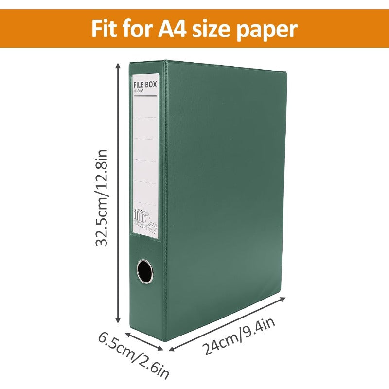 HUA JIE A4 Storage File Boxes Plastic Archives Cases with Clip PVC File Folder Organizer Document Storage Filing Box for Office 32.5×6.5×24 cm Green Pack of 6
